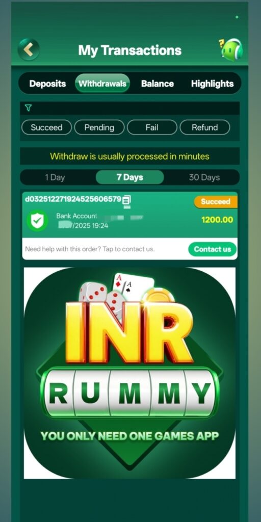 INR RUMMY WITHDRAWAL PROFF 